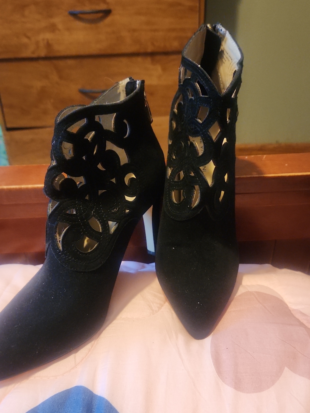 Adrienne Vittadini Black Cutout Suede Ankle Booties